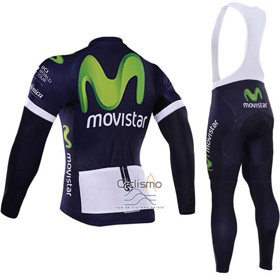Movistar Ropa Ciclismo Culotte Largo 2016 Mangas Largas Blanco y Azul